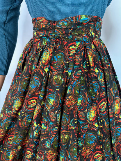 XS | 1950s/1960s Multicolor Dralon Circle Skirt