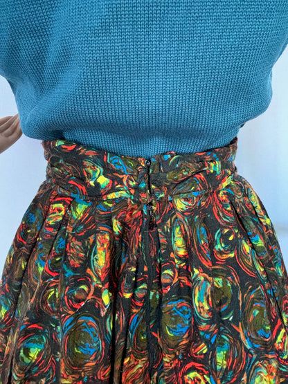 XS | 1950s/1960s Multicolor Dralon Circle Skirt