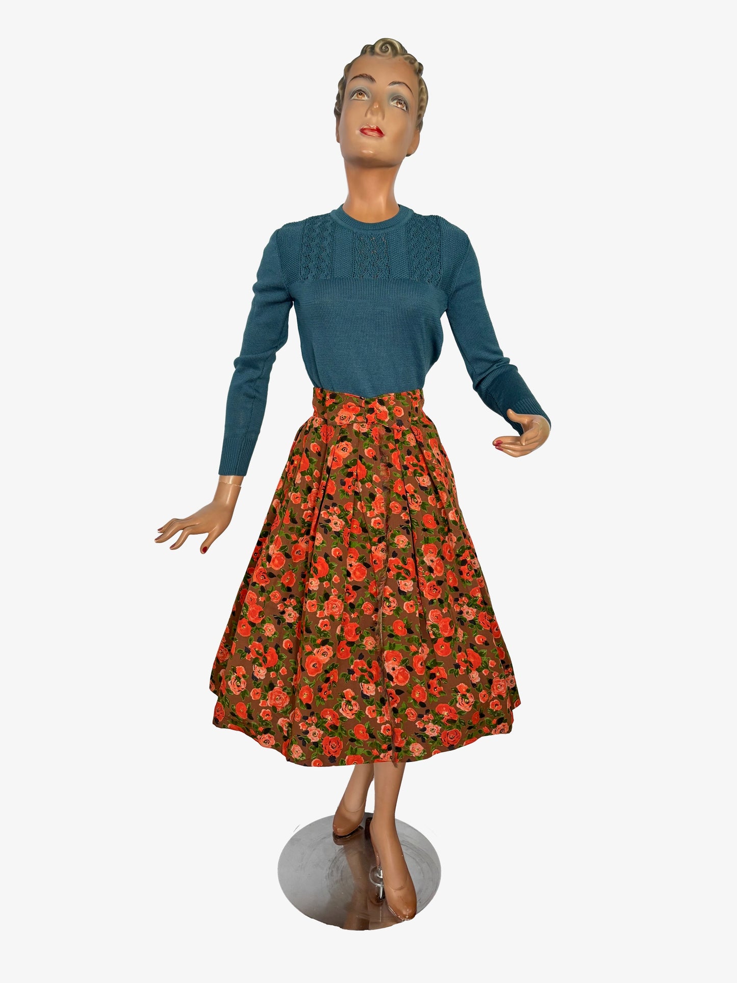 XS | 1950s Floral Wool Mix Skirt