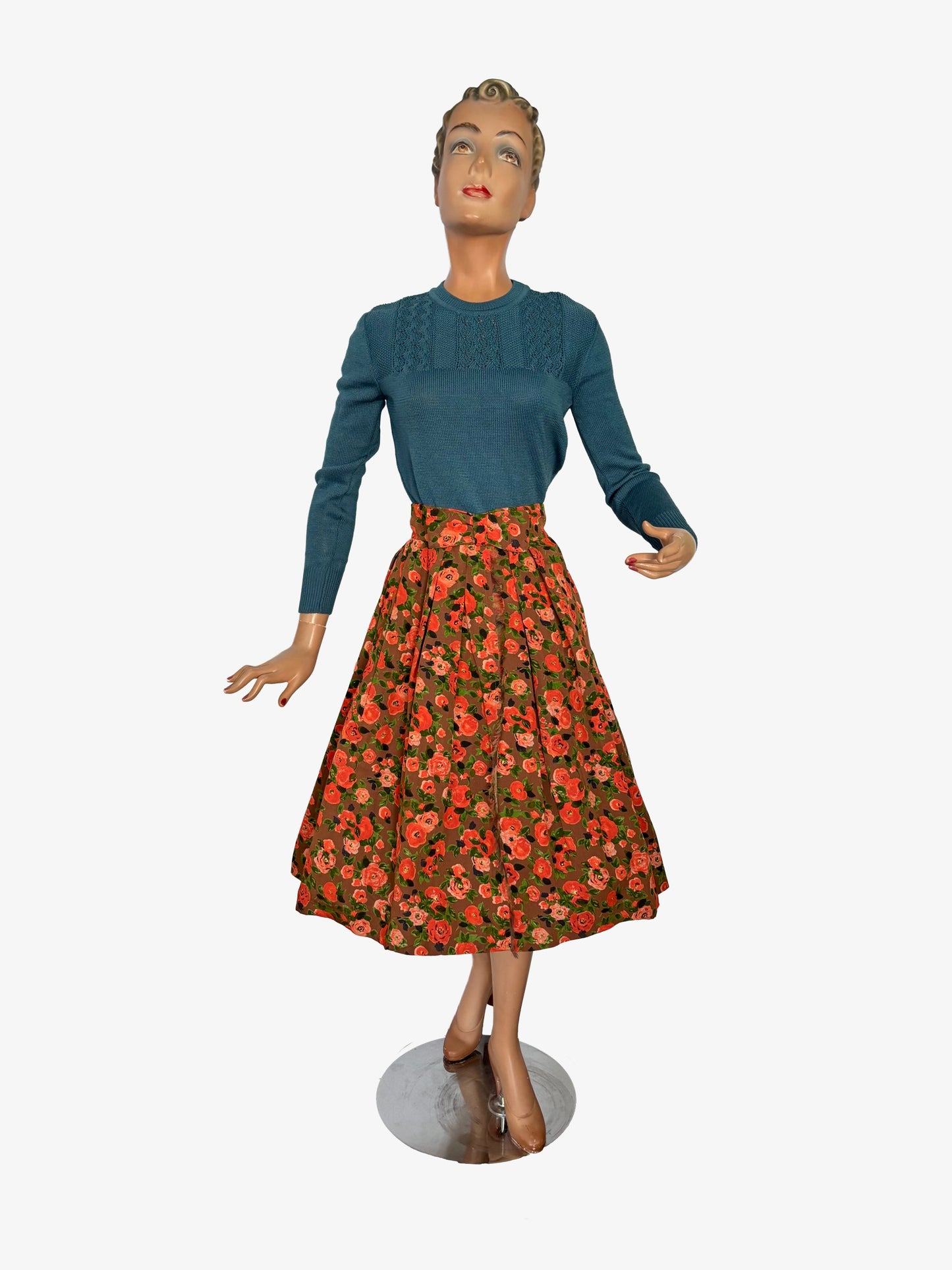 XS | 1950s Floral Wool Mix Skirt