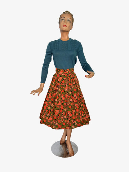 XS | 1950s Floral Wool Mix Skirt