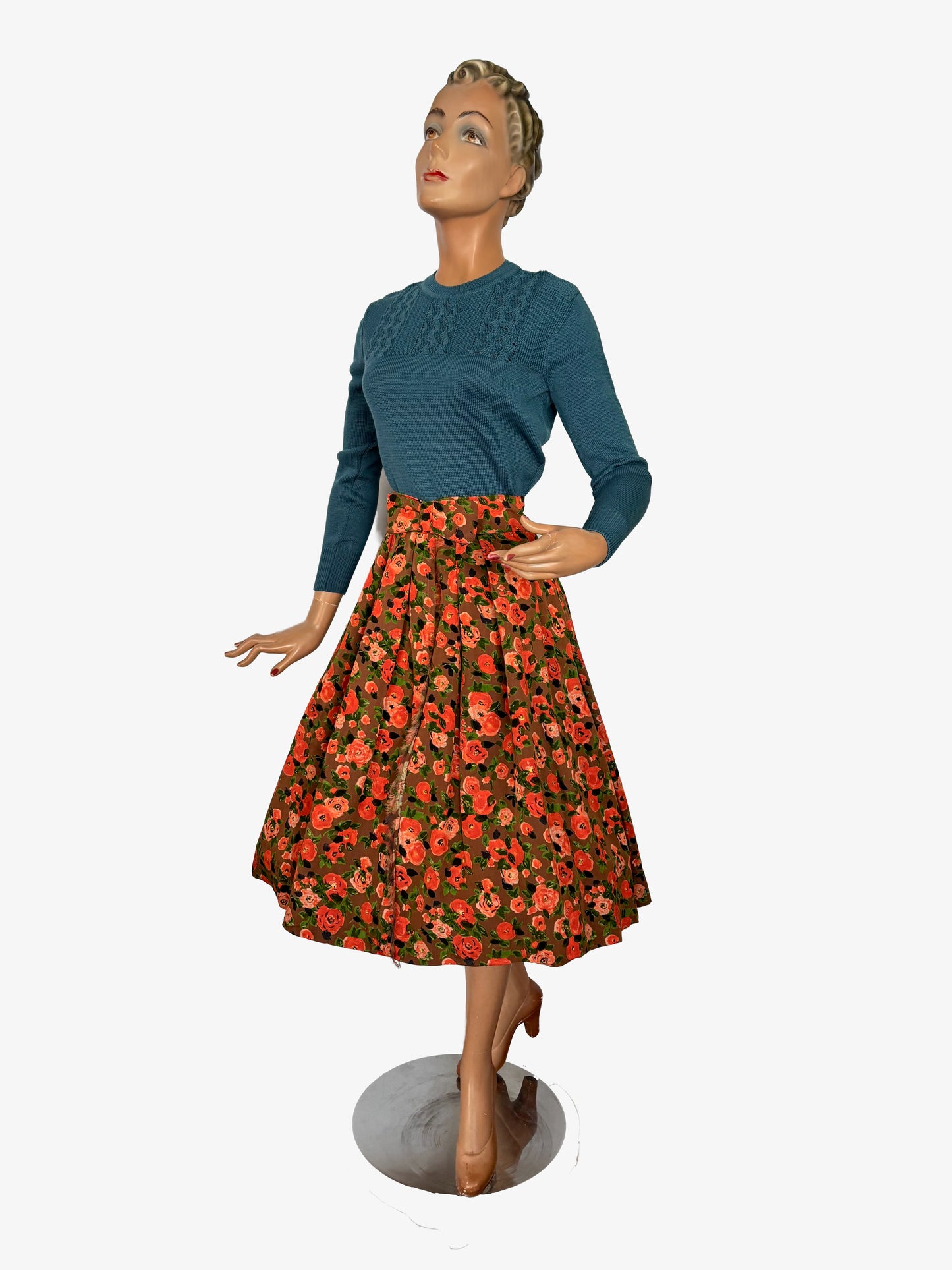 XS | 1950s Floral Wool Mix Skirt