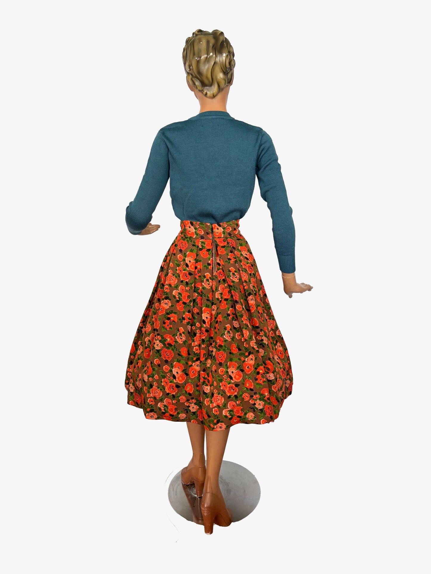 XS | 1950s Floral Wool Mix Skirt
