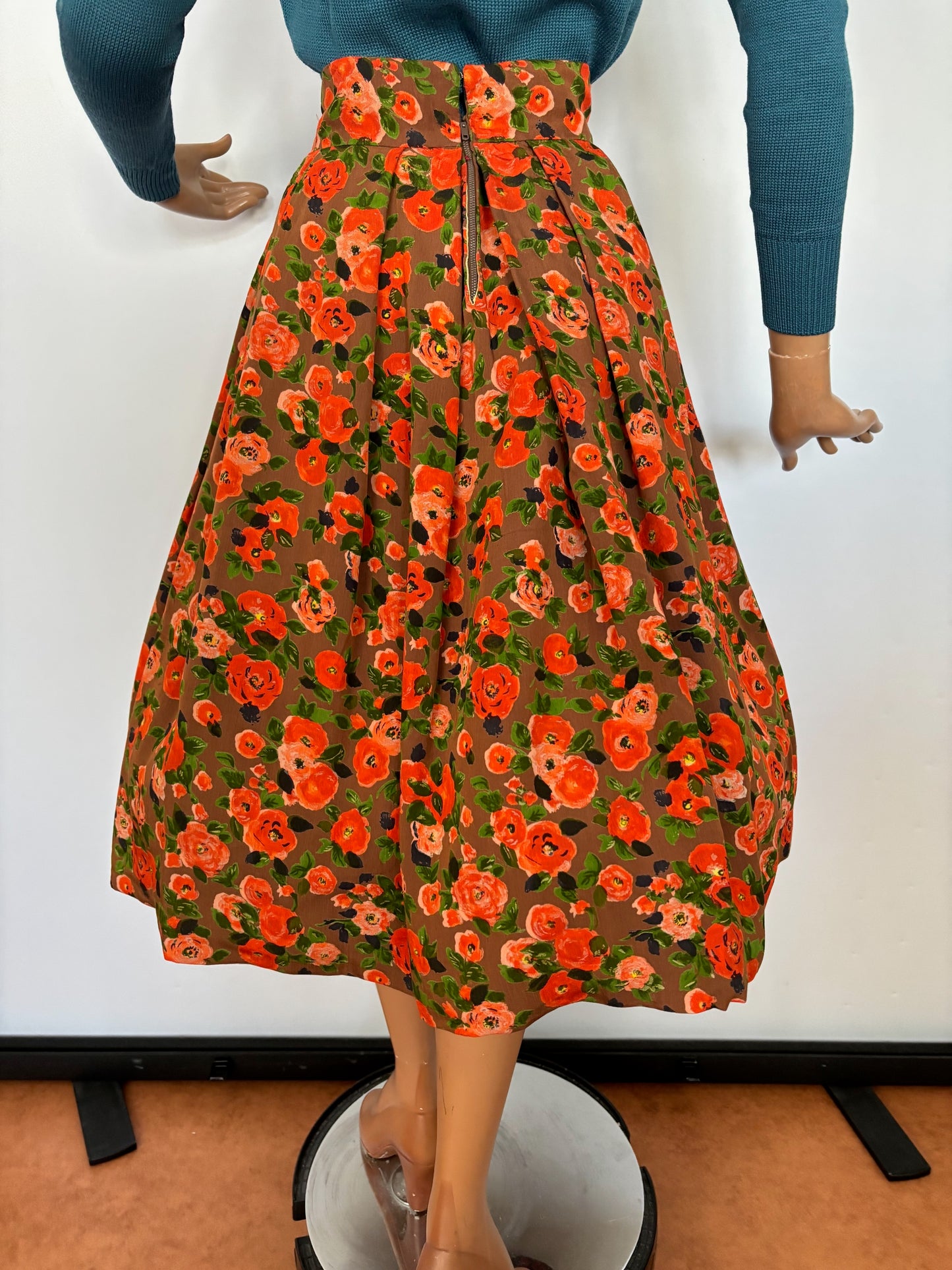 XS | 1950s Floral Wool Mix Skirt