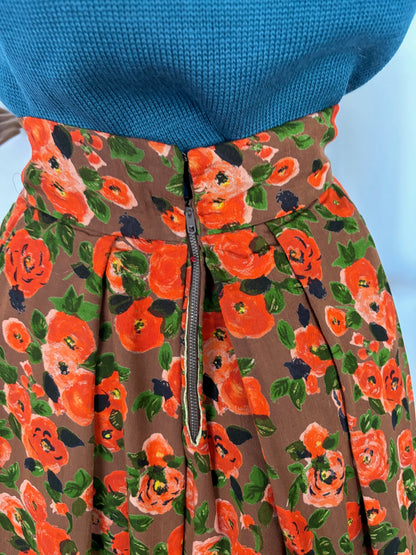 XS | 1950s Floral Wool Mix Skirt