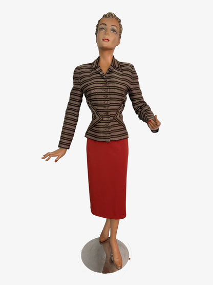 S/M | 1940s Striped Wool Tailored Jacket