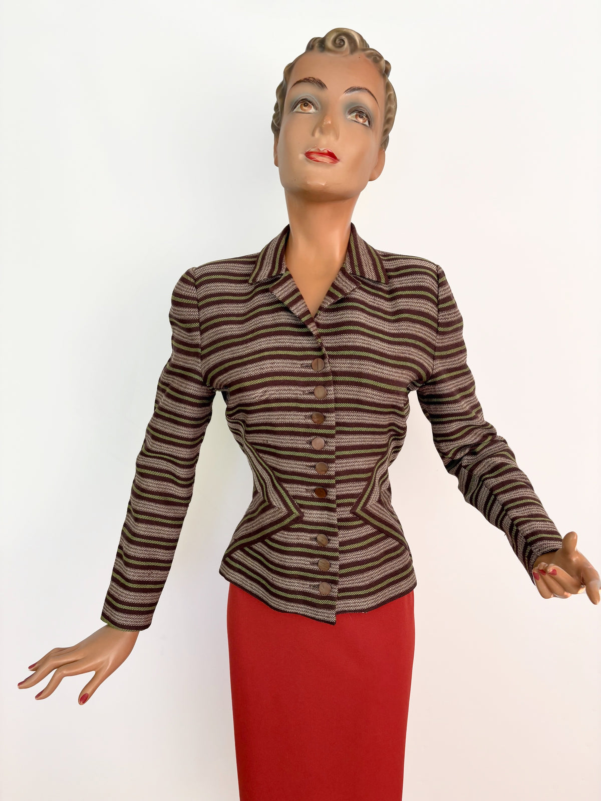 S/M | 1940s Striped Wool Tailored Jacket