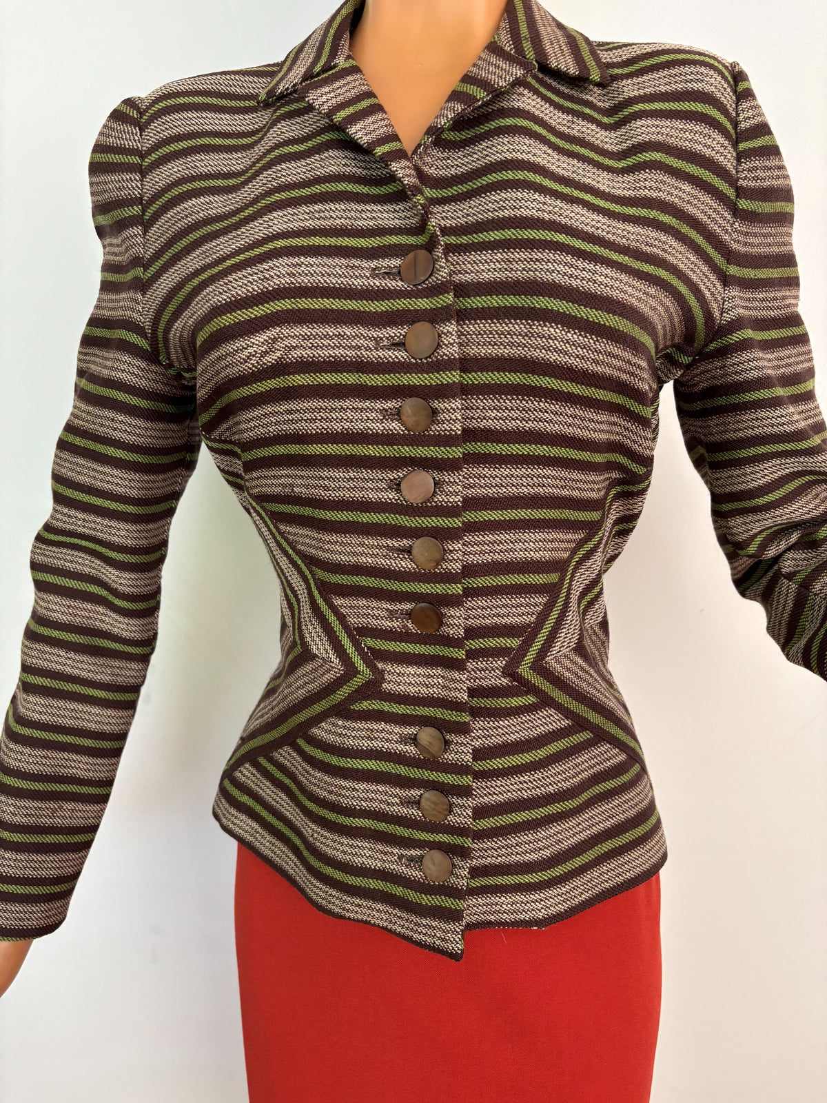 S/M | 1940s Striped Wool Tailored Jacket