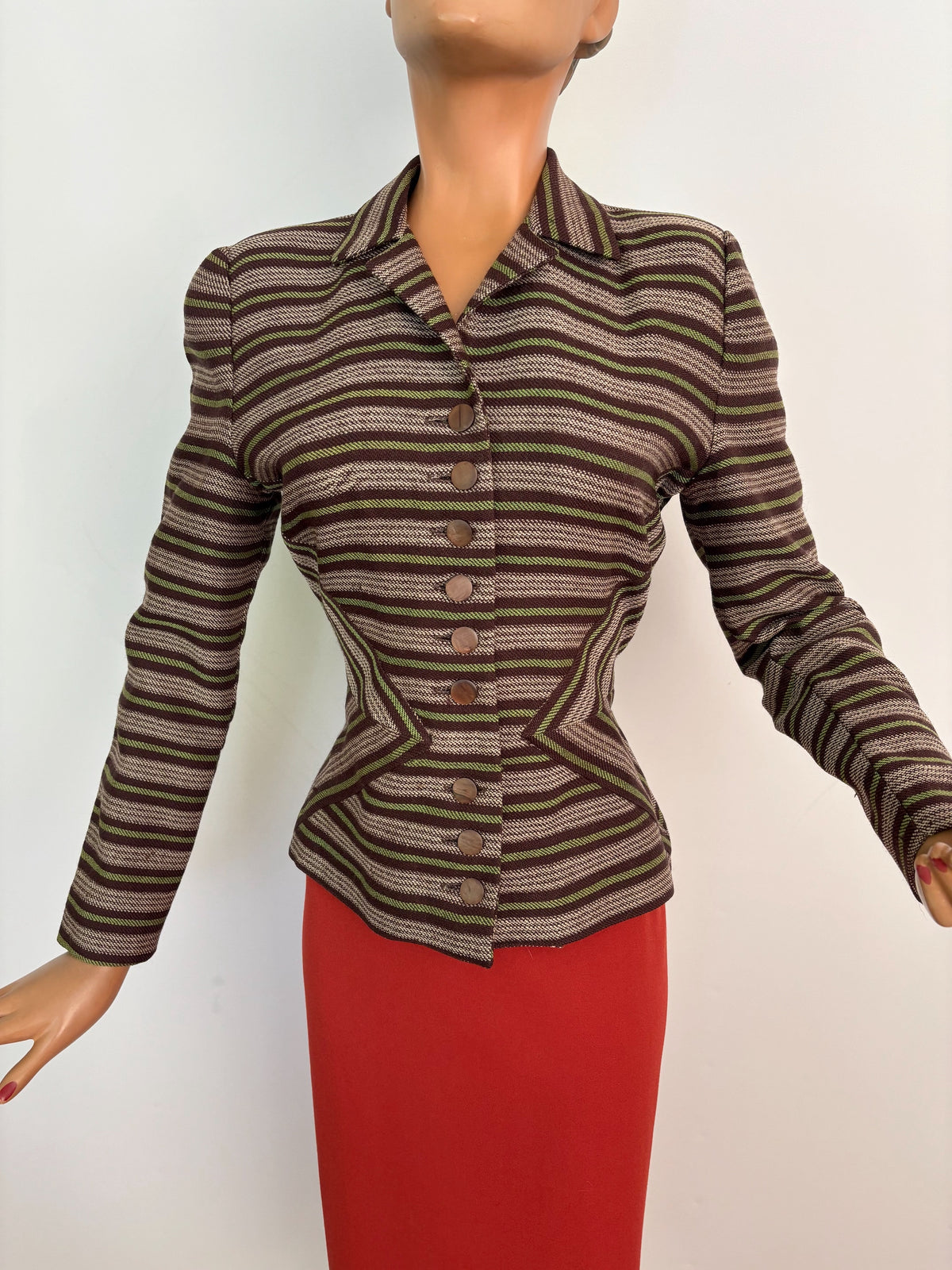 S/M | 1940s Striped Wool Tailored Jacket