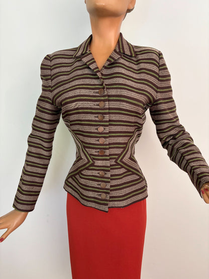 S/M | 1940s Striped Wool Tailored Jacket