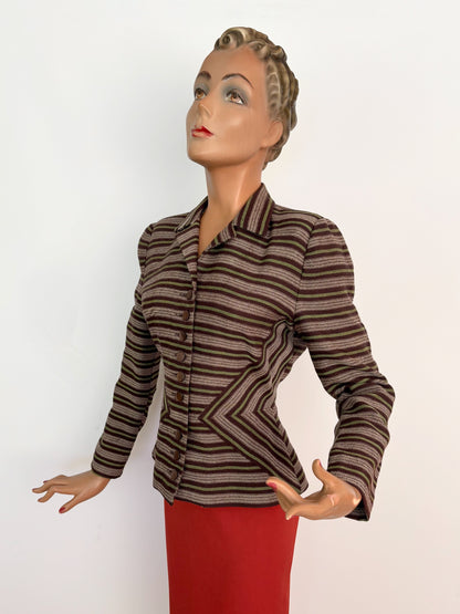 S/M | 1940s Striped Wool Tailored Jacket