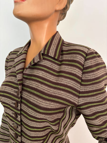 S/M | 1940s Striped Wool Tailored Jacket