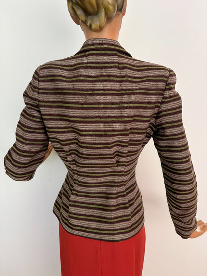 S/M | 1940s Striped Wool Tailored Jacket