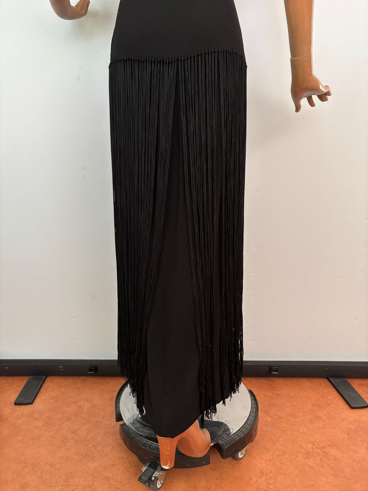 XS/S | 1930s Black Crepe Fringe Evening Dress
