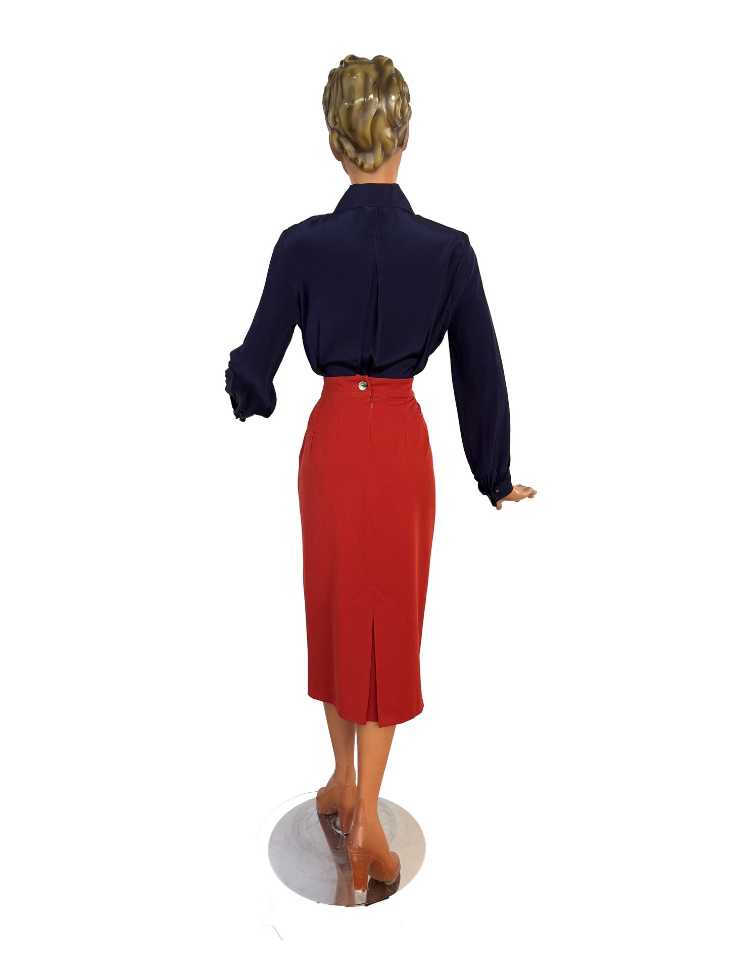 S | 1940s/50s Navy Rayon Blouse