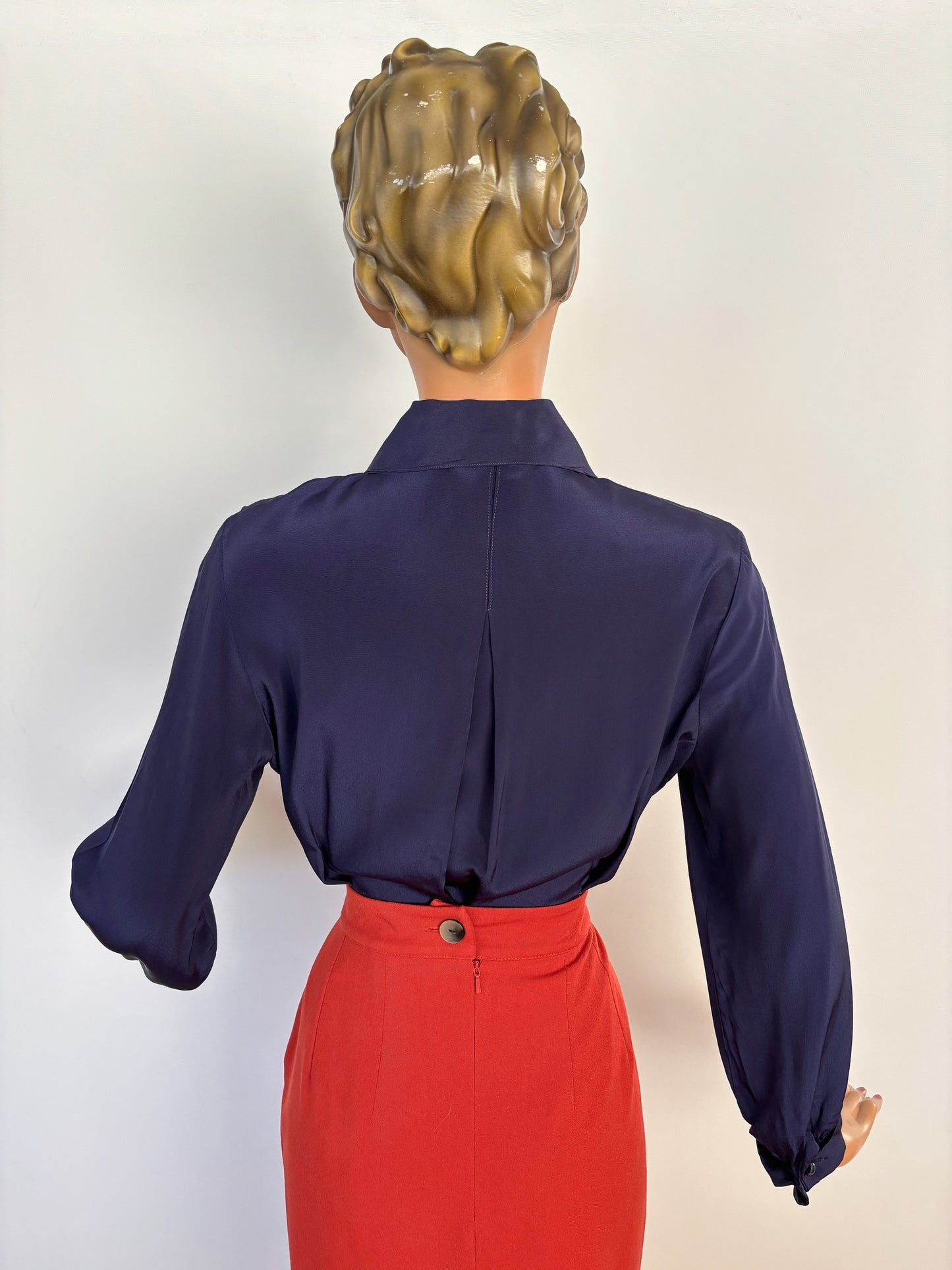S | 1940s/50s Navy Rayon Blouse