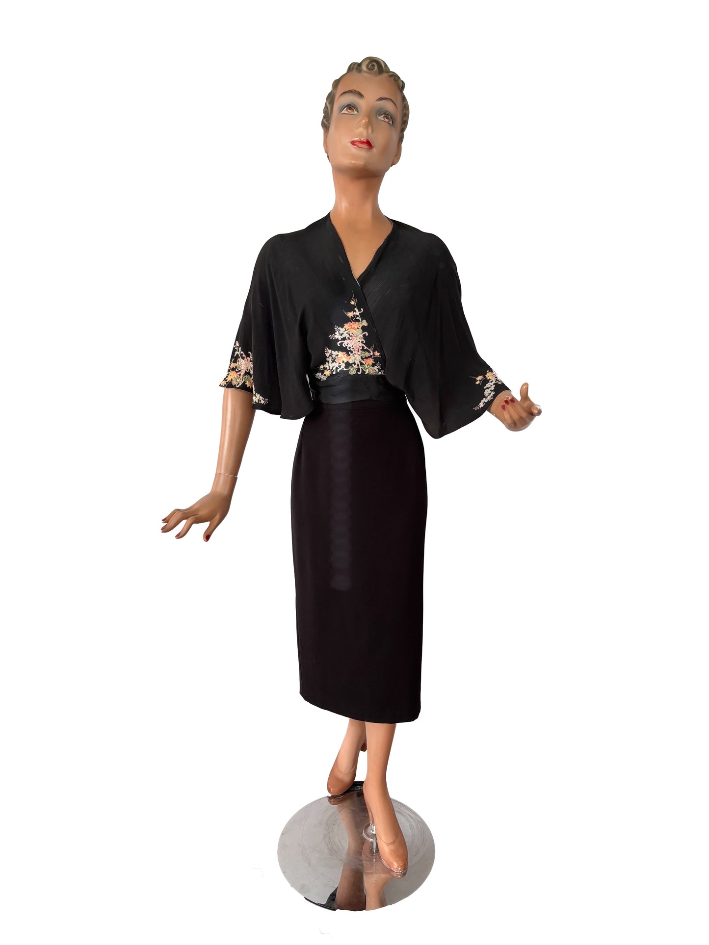 Early 20th Century Reversible Japanese Inspired Hand Painted Silk Wrap Top