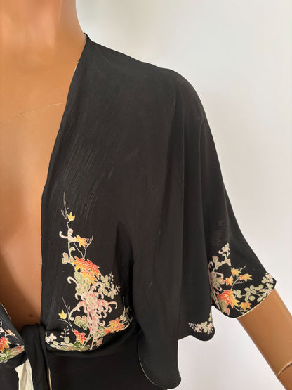 Early 20th Century Reversible Japanese Inspired Hand Painted Silk Wrap Top