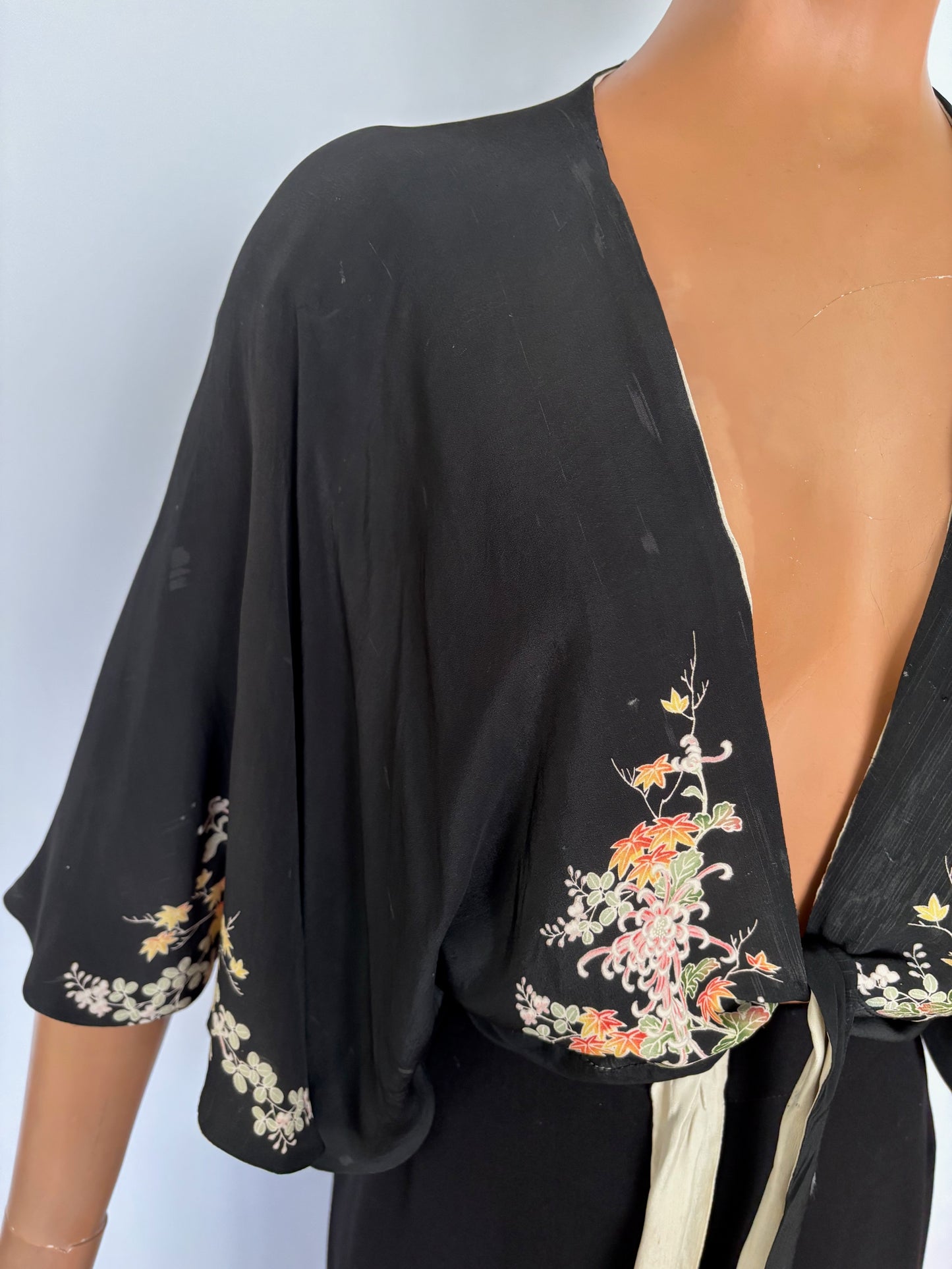 Early 20th Century Reversible Japanese Inspired Hand Painted Silk Wrap Top