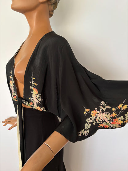 Early 20th Century Reversible Japanese Inspired Hand Painted Silk Wrap Top