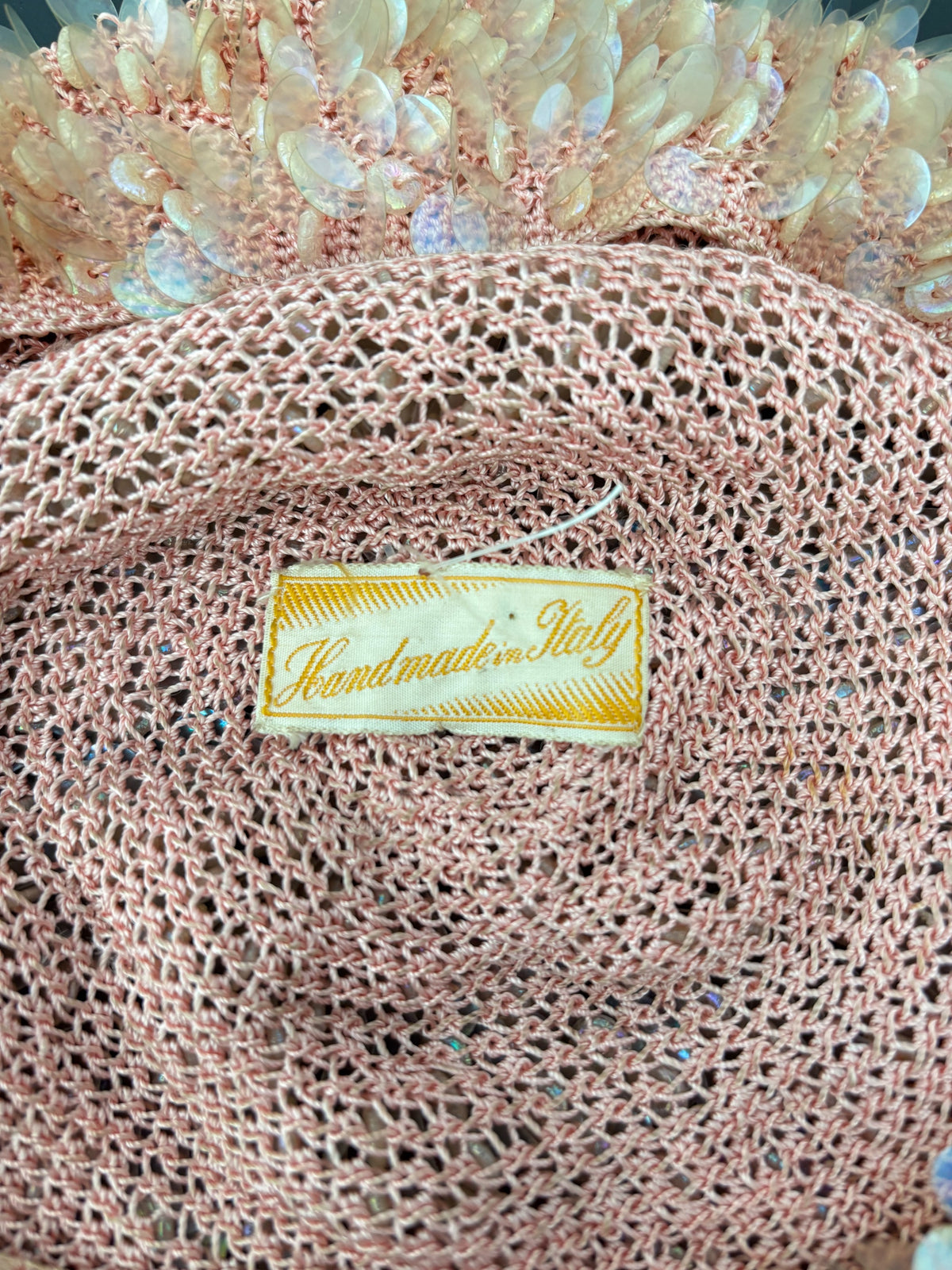 1950s/60s Pink Iridescent Sequin Crochet Cap Hat