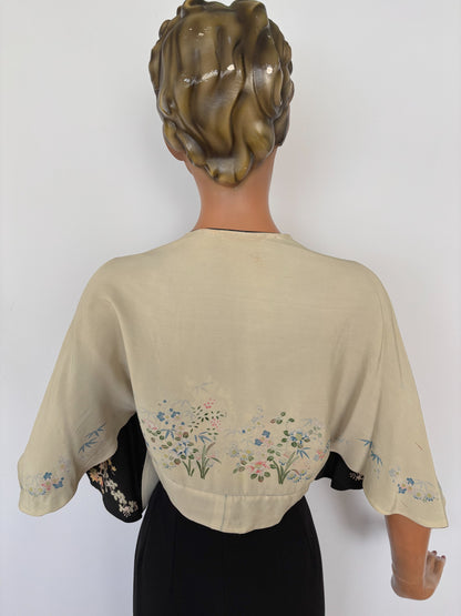Early 20th Century Reversible Japanese Inspired Hand Painted Silk Wrap Top