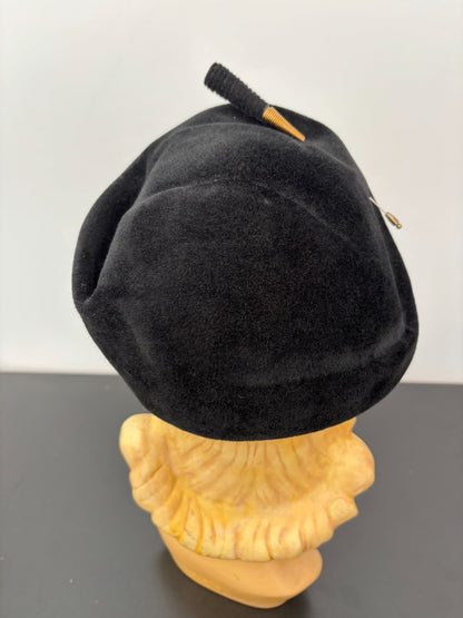 1930s/40s Black Velour Felt Tilt Hat With Hat Pin