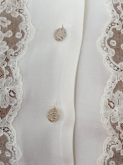 M/L | 1940s/50s Off White Lace And Sheer Blouse