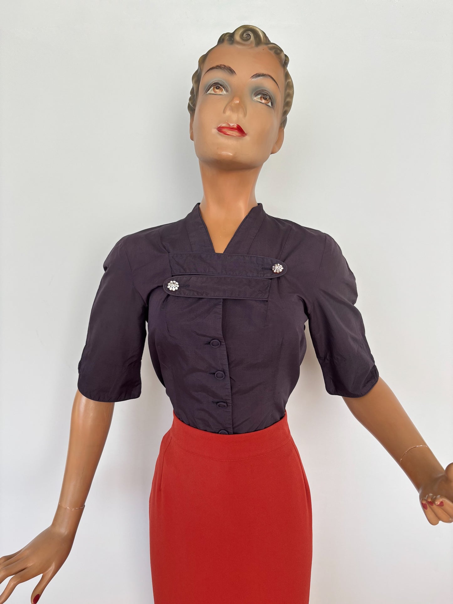 S | 1940s Cotton Poplin Blouse