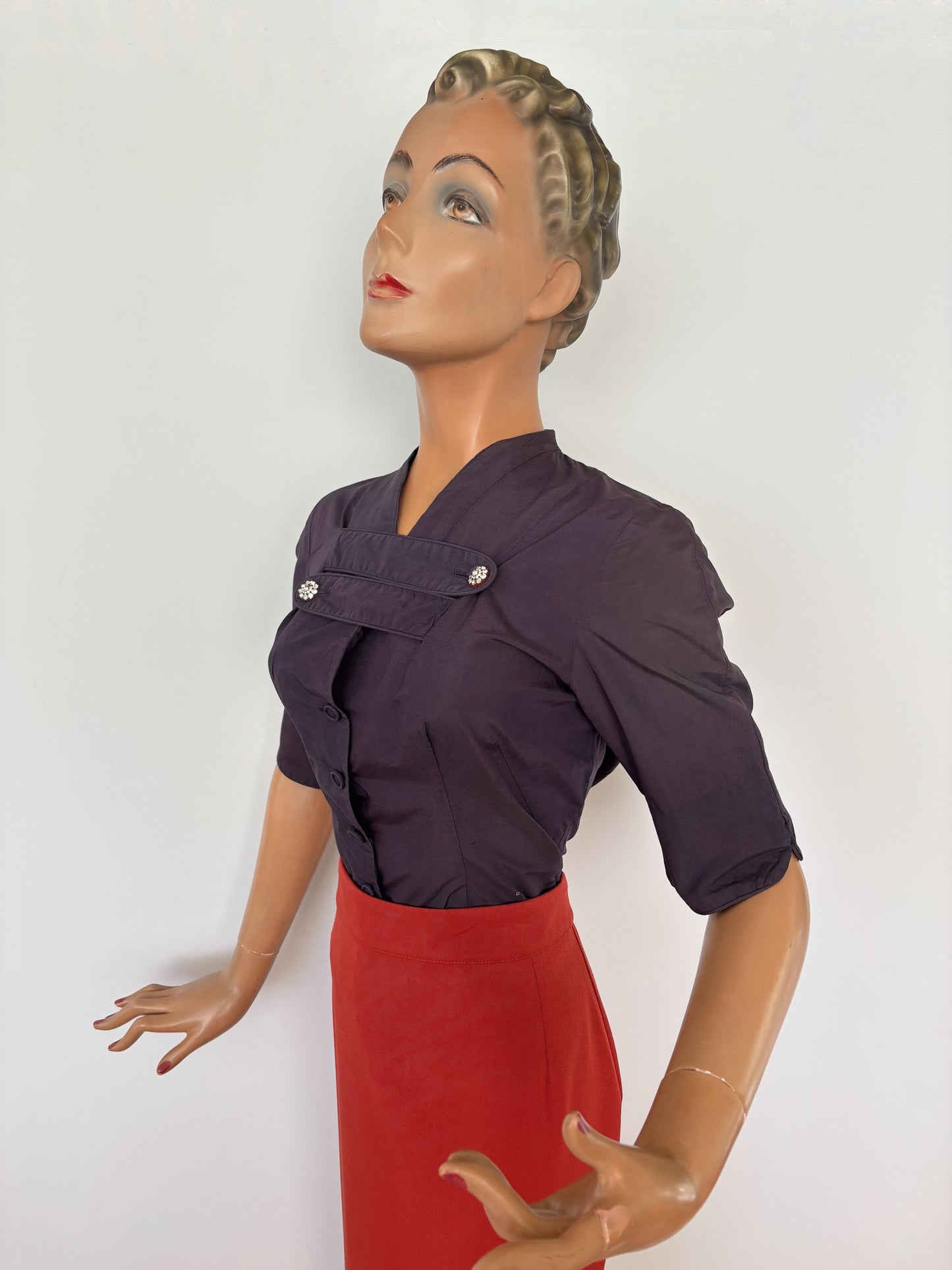 S | 1940s Cotton Poplin Blouse