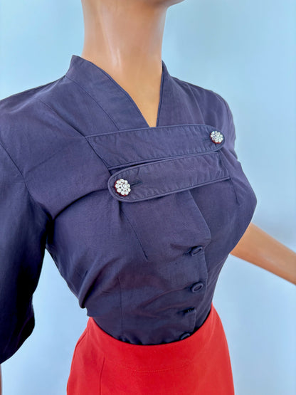 S | 1940s Cotton Poplin Blouse