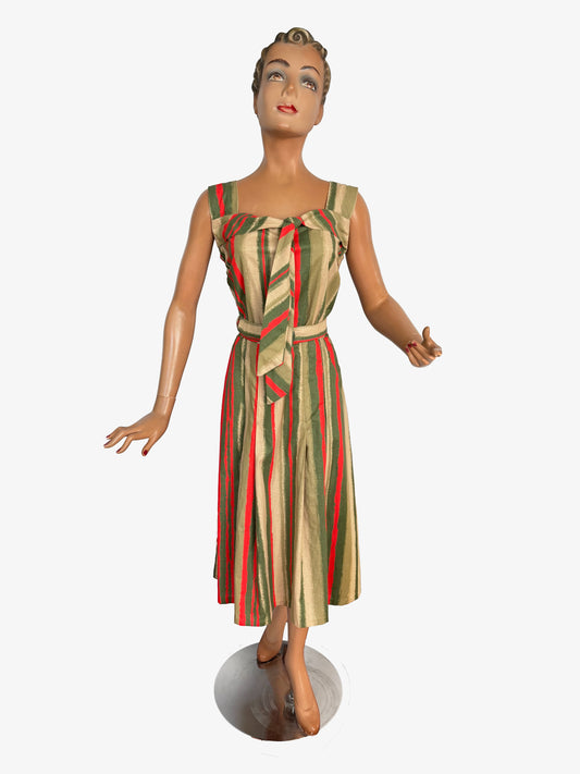 1950s Striped Halter Dress | M