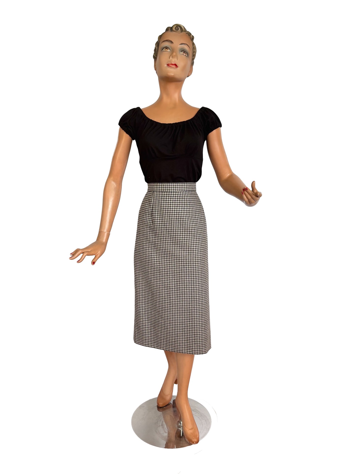 M/L | 1950s/60s Black And White Gingham Pencil Skirt