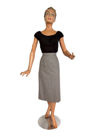 M/L | 1950s/60s Black And White Gingham Pencil Skirt