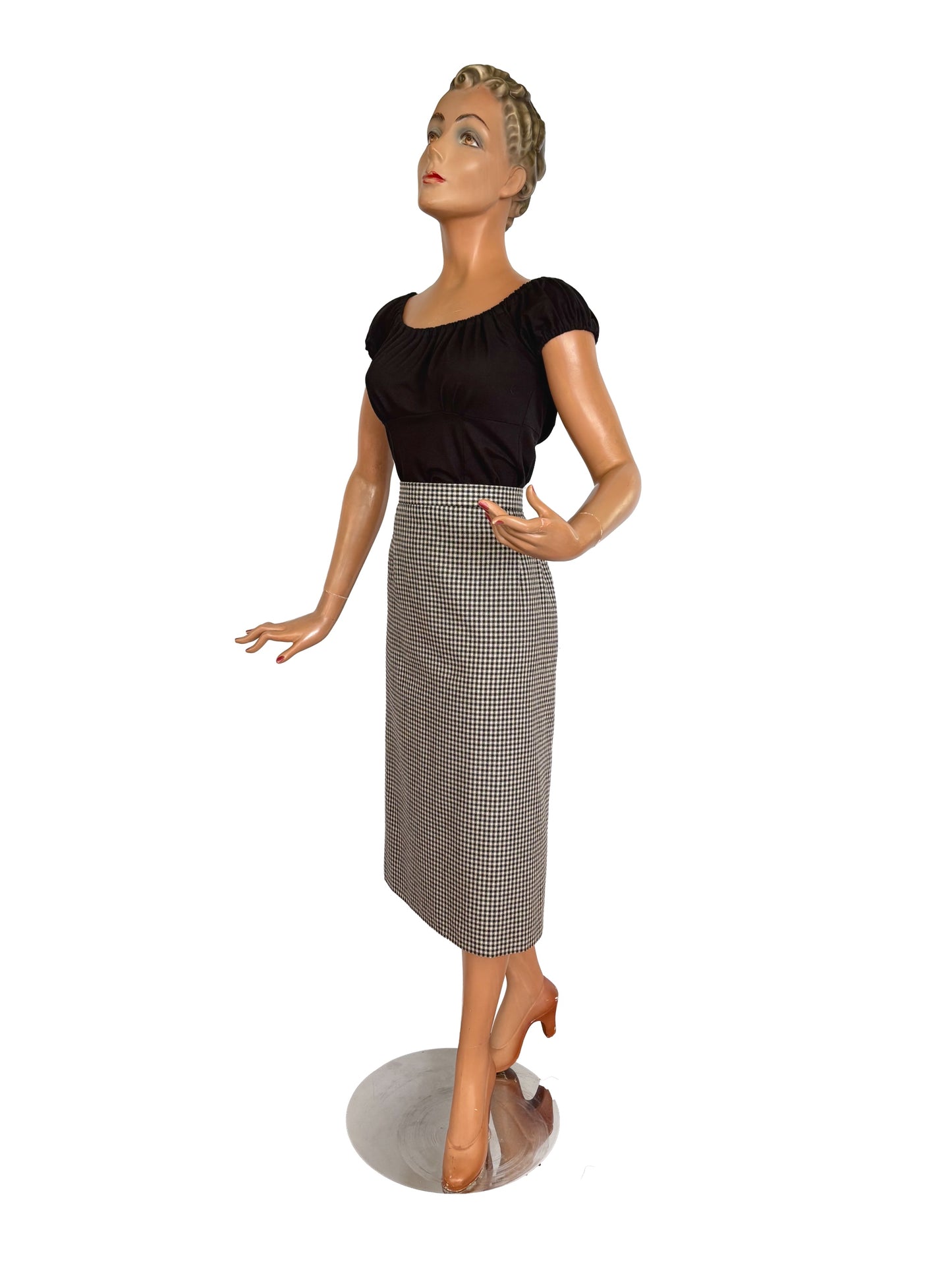 M/L | 1950s/60s Black And White Gingham Pencil Skirt