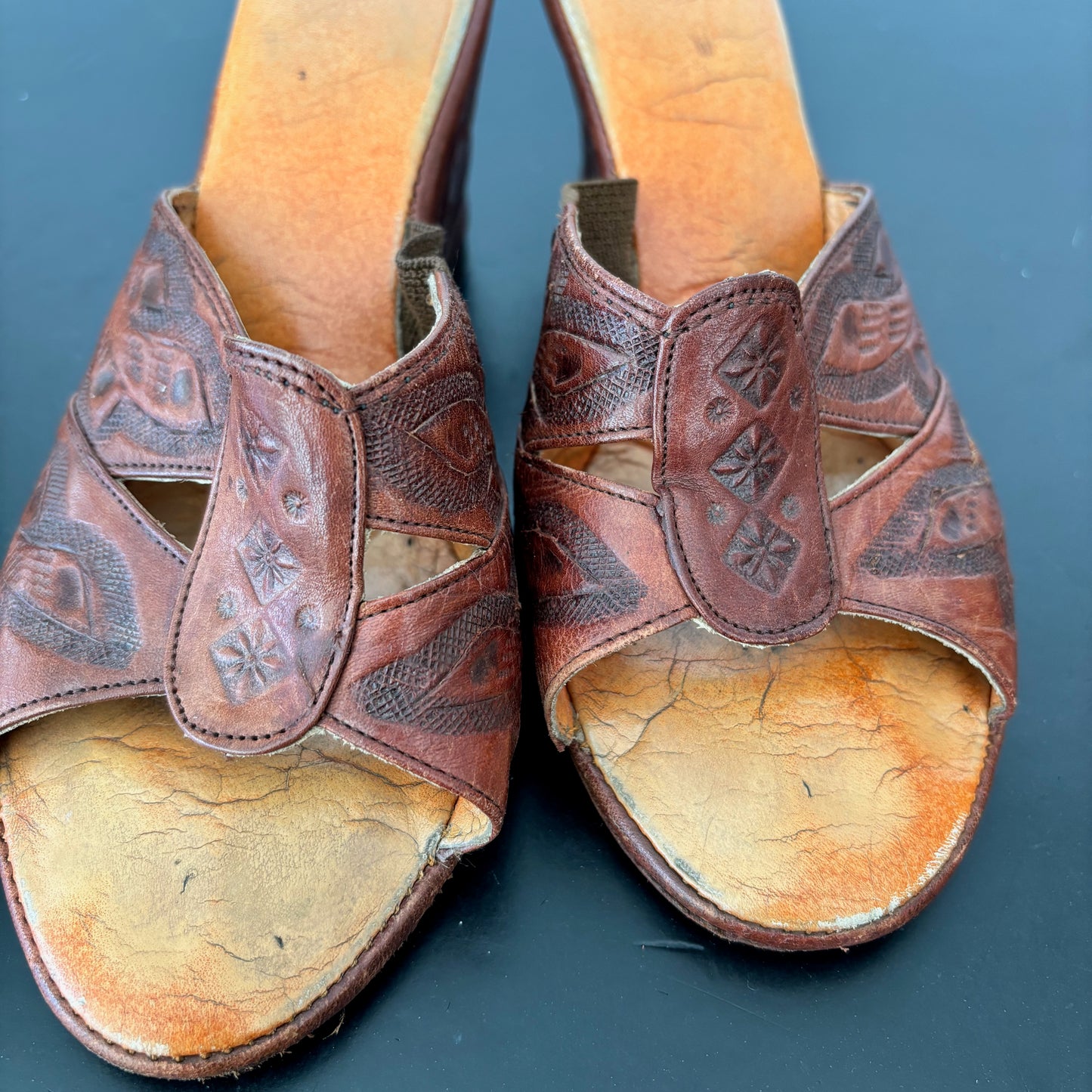 1940s/50s Tooled Leather Wedges