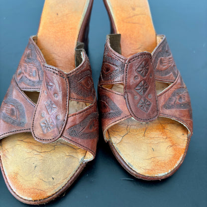 1940s/50s Tooled Leather Wedges