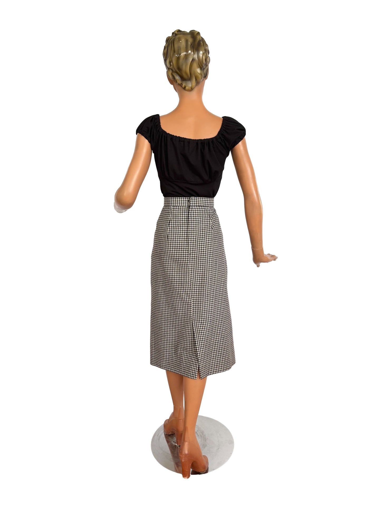 M/L | 1950s/60s Black And White Gingham Pencil Skirt