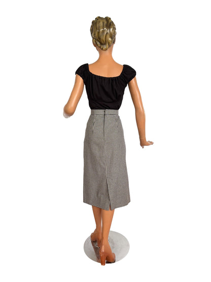 M/L | 1950s/60s Black And White Gingham Pencil Skirt