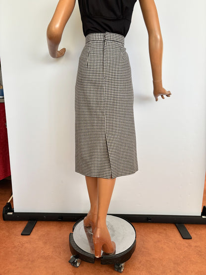 M/L | 1950s/60s Black And White Gingham Pencil Skirt