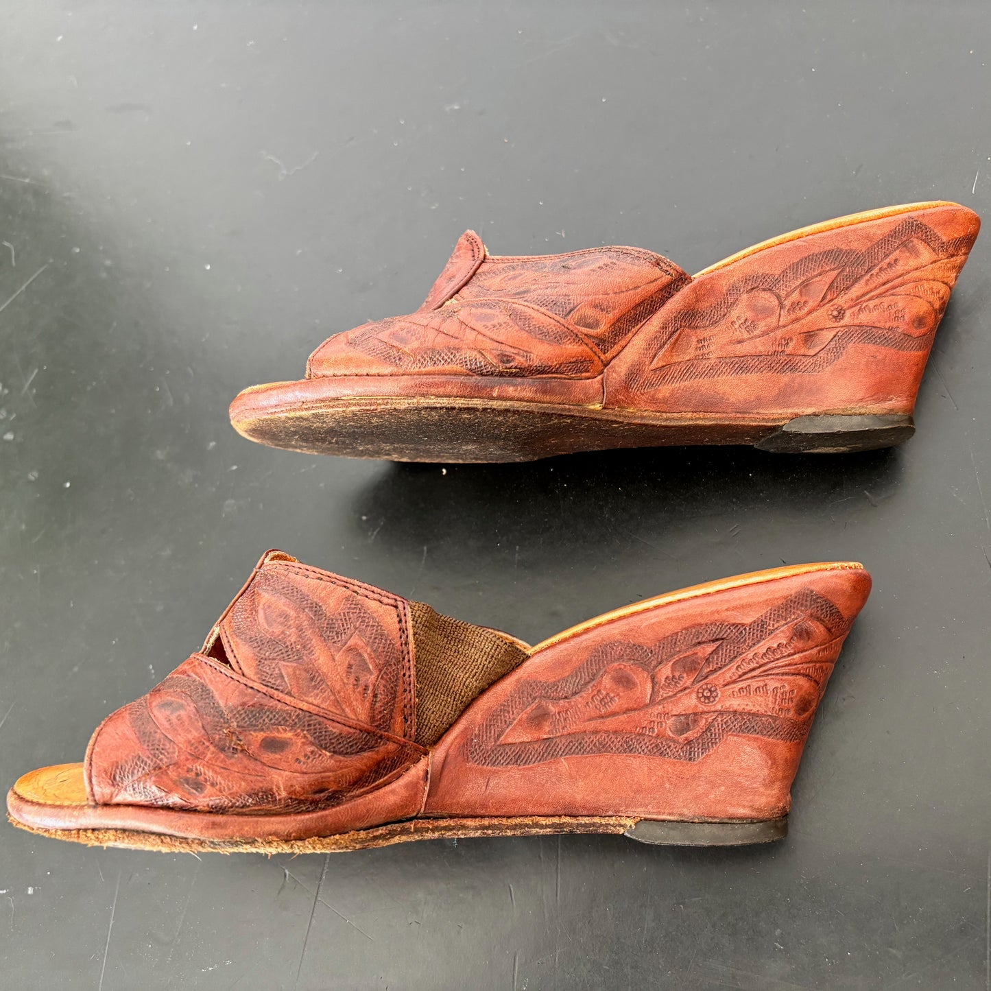 1940s/50s Tooled Leather Wedges