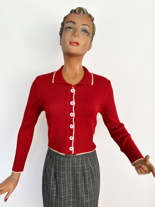 Betty Collared Cardigan in Cherry Red