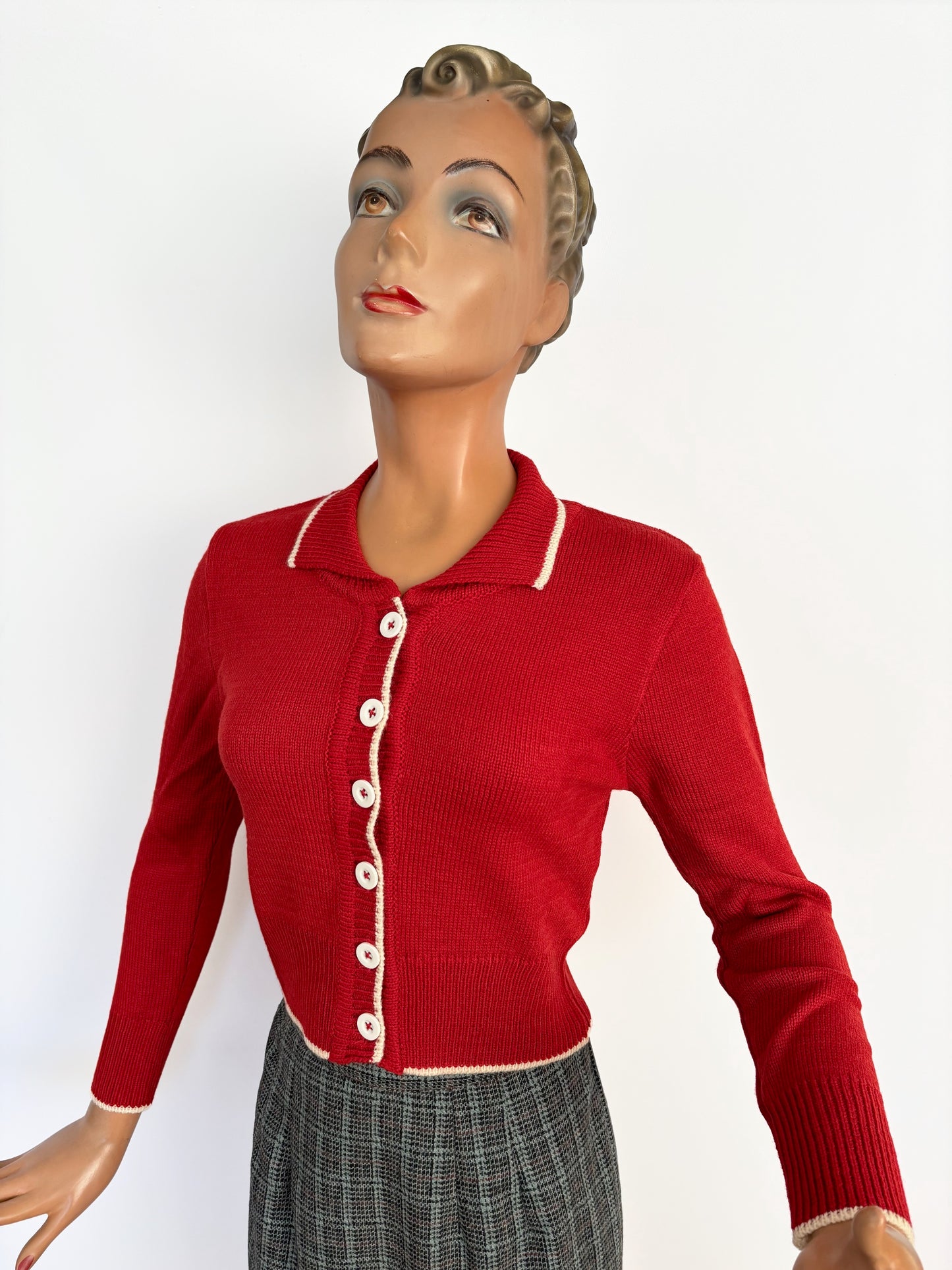 Betty Collared Cardigan in Cherry Red