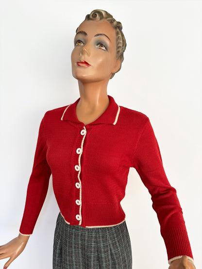 Betty Collared Cardigan in Cherry Red