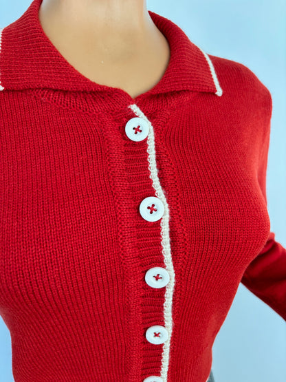 Betty Collared Cardigan in Cherry Red
