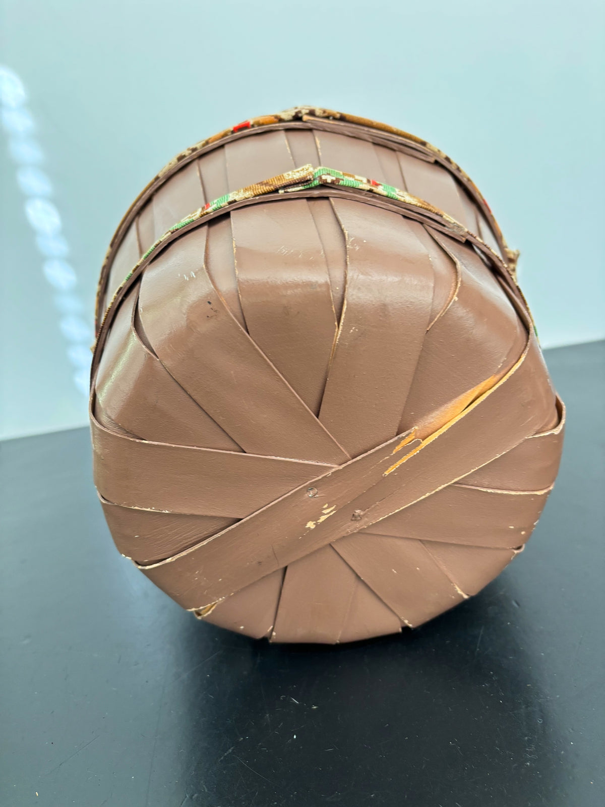 1950s Aztec Southwestern Wooden Bucket Bag with Glitter Lucite Handles