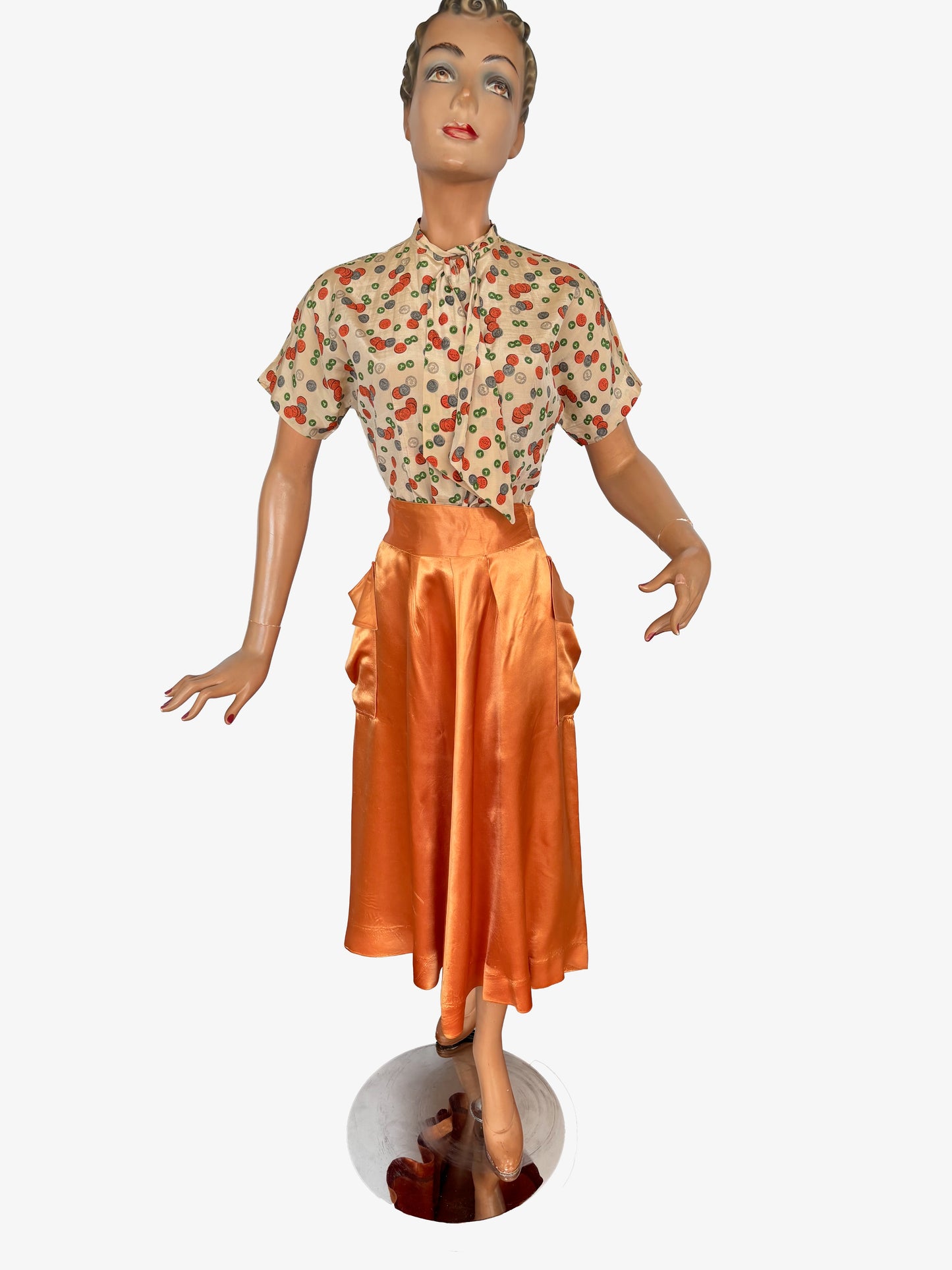 1940s/50s Marjorie Montgomery Liquid Satin Pocket Skirt | Large