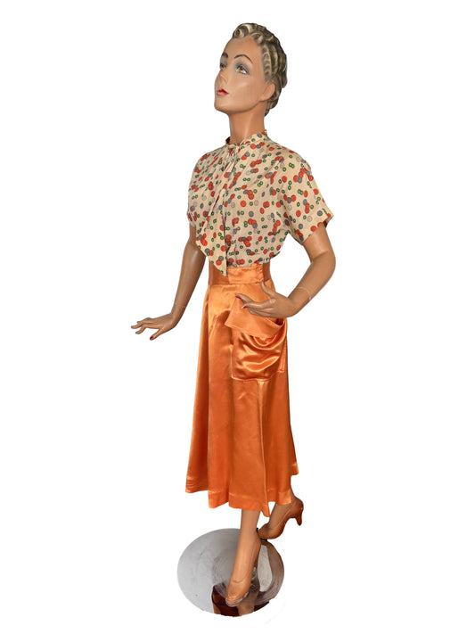 1940s/50s Marjorie Montgomery Liquid Satin Pocket Skirt | Large