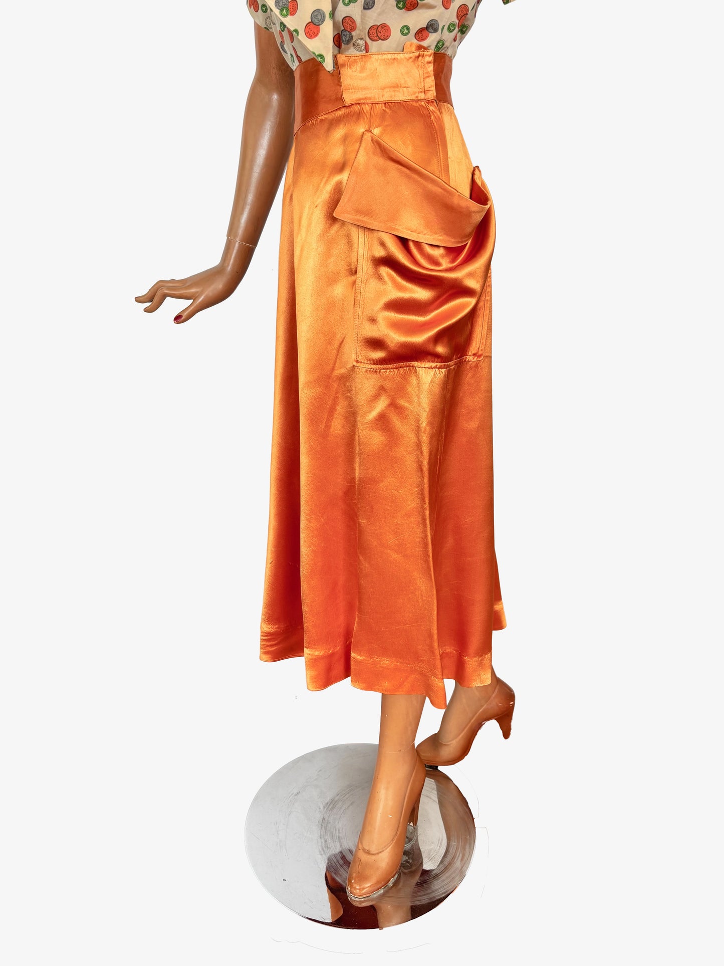 1940s/50s Marjorie Montgomery Liquid Satin Pocket Skirt | Large