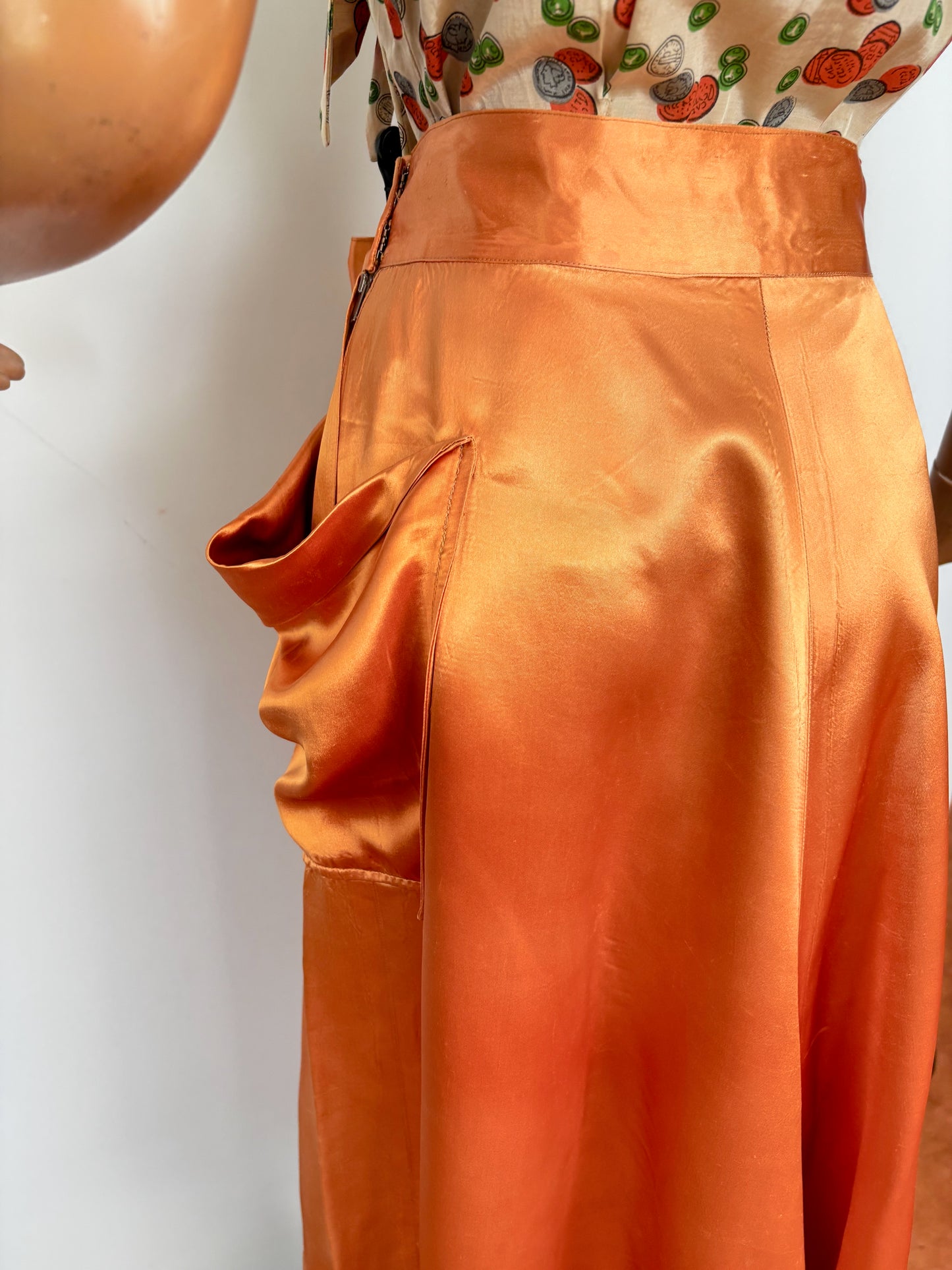 1940s/50s Marjorie Montgomery Liquid Satin Pocket Skirt | Large